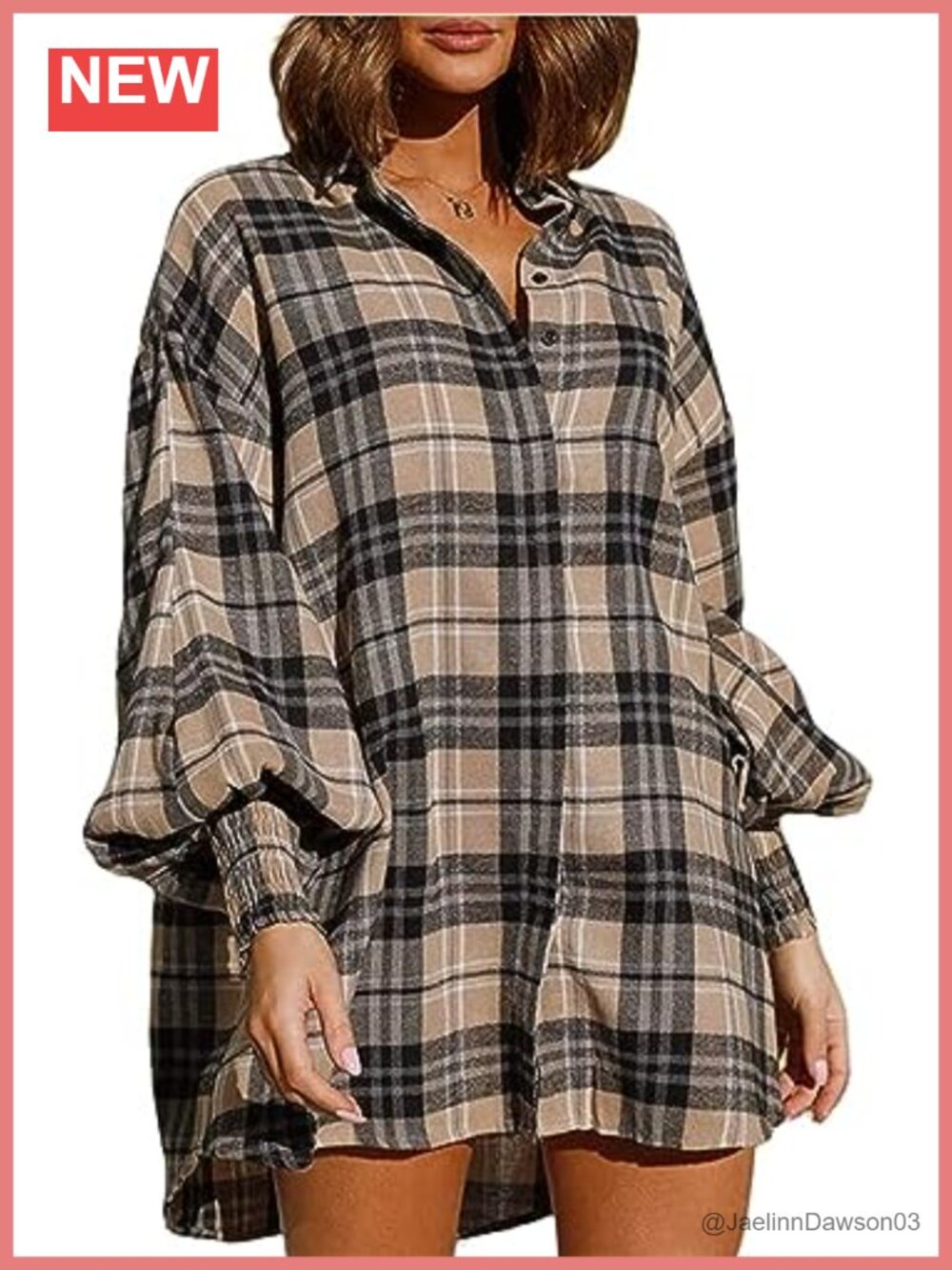 Womens Plaid Flannel Shirt Dress Button Down Mini Oversized Casual